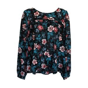 Loft Large Vine Ruffle Flounce Peplum Blouse Long Sleeve Floral